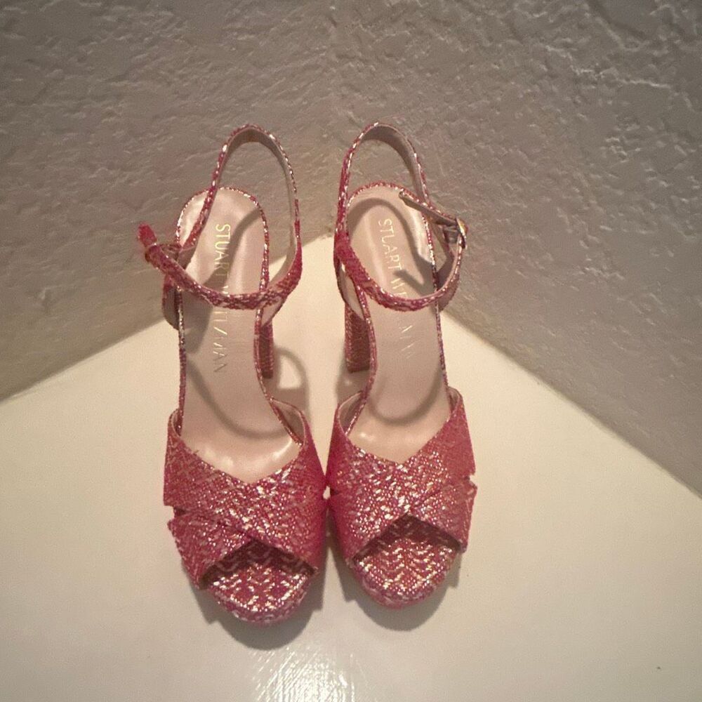 Stuart Weitzman Size 10 Soliesse Platform Heel Sandals Pink Gold Glitz Bratz New